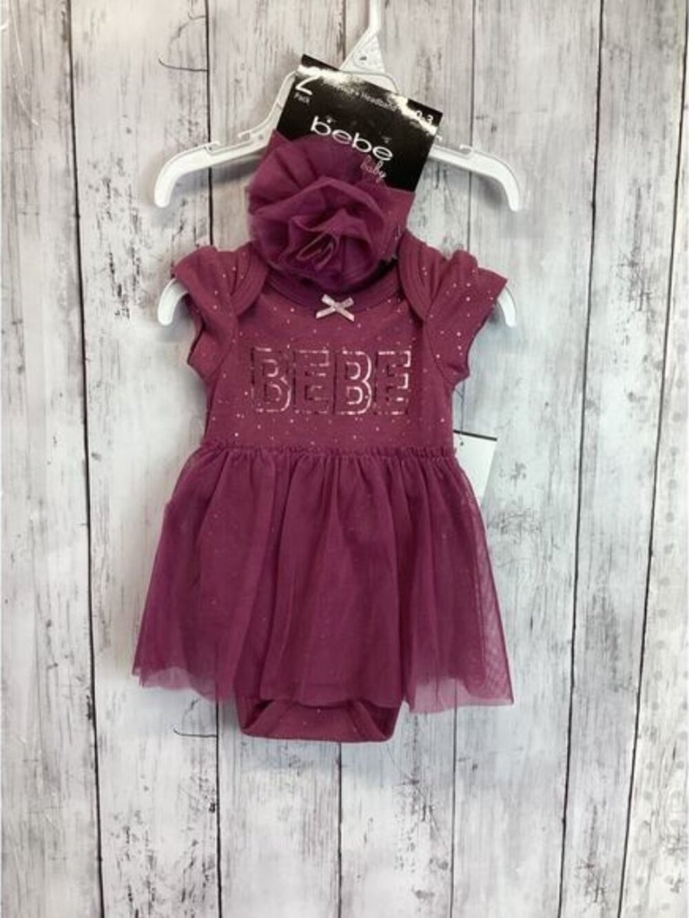 Bebe 0-3 Months Baby Clothing Purple 2 Pack Bodysuit + Headband Girls